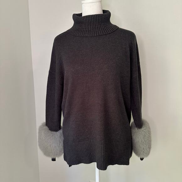 Saks Fifth Avenue dark gray turtleneck knit sweater size S - Picture 2 of 9